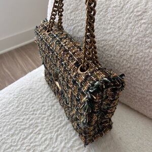 Kurt Geiger Kensington Tweed Shoulder Bag - Green and Gold